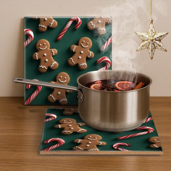Gingerbread men and candy cane - tile trivet