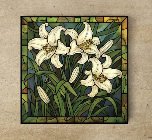 Stained glass lilies - ceramic tile trivet