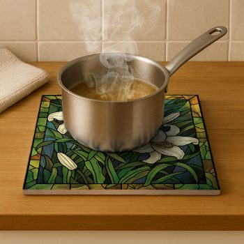 Stained glass lilies - ceramic tile trivet