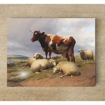 Ceramic tile trivet - farm - lambs and cows 