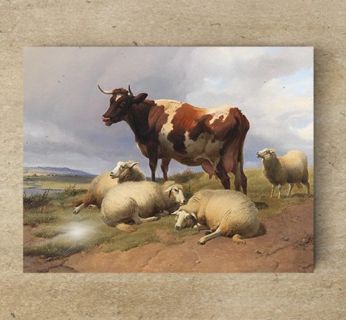 Ceramic tile mural - farm - lambs and cows 