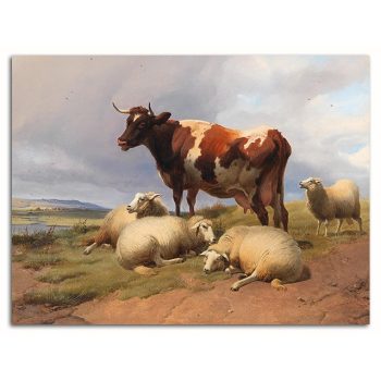 Ceramic tile trivet - farm - lambs and cows 