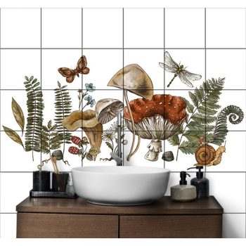 Ceramic tile mural - mosses and mushrooms