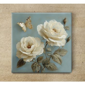 White roses - ceramic tile trivet