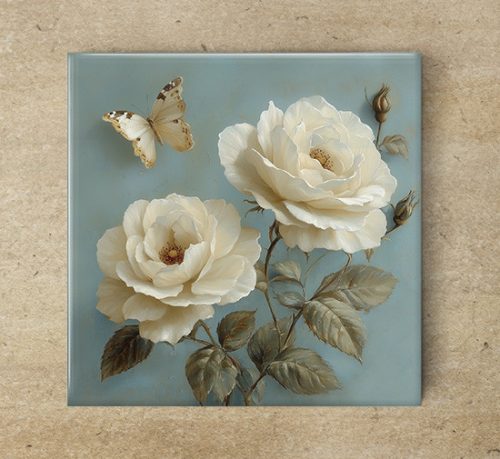 White roses - ceramic tile trivet