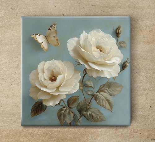 White roses - ceramic tile trivet