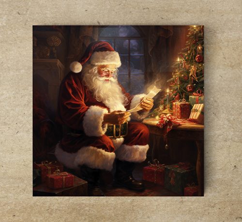 Santa at the Christmas tree - tile trivet