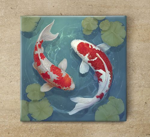 Koi fishes - ceramic tile trivet