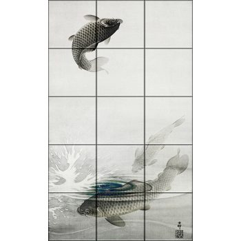 Ceramic tile mural - water world -fish -carp - Japanese  Ceramic tile mural - water world -fish -carp - Japanese