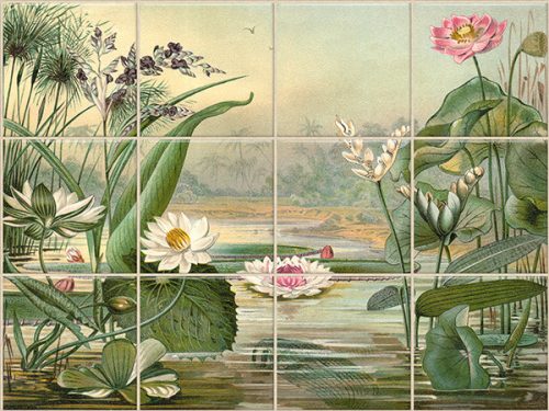water lilies and exotic plants in tropical scenery – ceramic tile mural