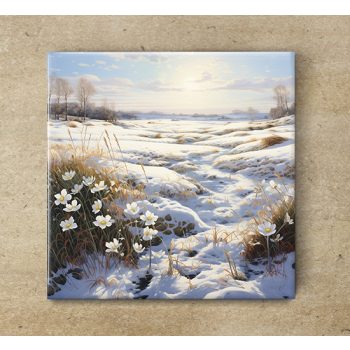 Tile mural - winter landscape with deers 