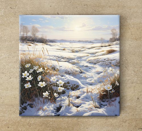 Tile mural - winter landscape with deers 