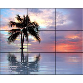Beach and palm tree in the sunset - tile mural