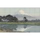 Japán tájkép Fudzsi-heggyel, tóval és csónakokkal – panorámaformátumú csempekép