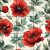 Ceramic tile mural with red poppies and green leaves in a classic floral design