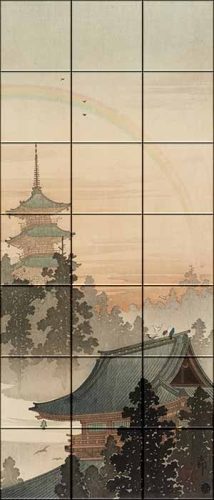 Mozaik csempekép - japán pagoda, templom és szivárvány