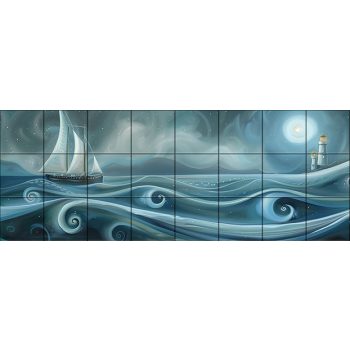 Ceramic tile mural - ship Van Gogh style  Ceramic tile mural - ship Van Gogh style