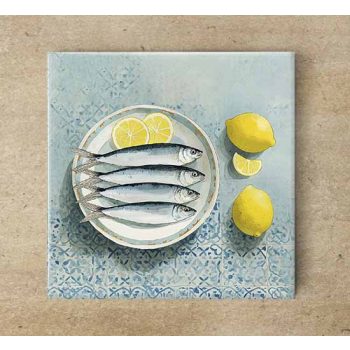 Sardines with lemon - ceramic tile trivet