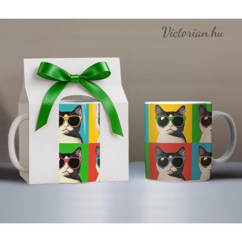 Pop art Cica mintás bögre ajándékdobozzal