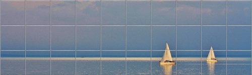 Ceramic tile mural of Lake Balaton with sailing ships