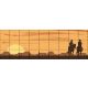 silhouetted cowboys on horses at sunset with desert background – western ceramic tile mural
