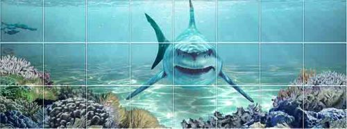 Tile mural - water world - Great White shark