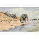 Herd of elephants by river – African ceramic tile mural decor tile