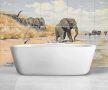 Herd of elephants by river – African ceramic tile mural decor tile