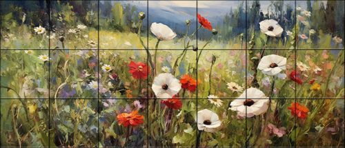 Wildflower meadow with poppies and daisies – ceramic tile mural