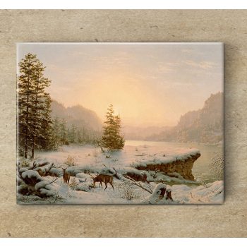 Tile mural - winter landscape with deers  Tile mural - winter landscape with deers