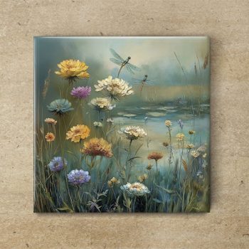 Dragonflies at the lakeshore - ceramic tile trivet