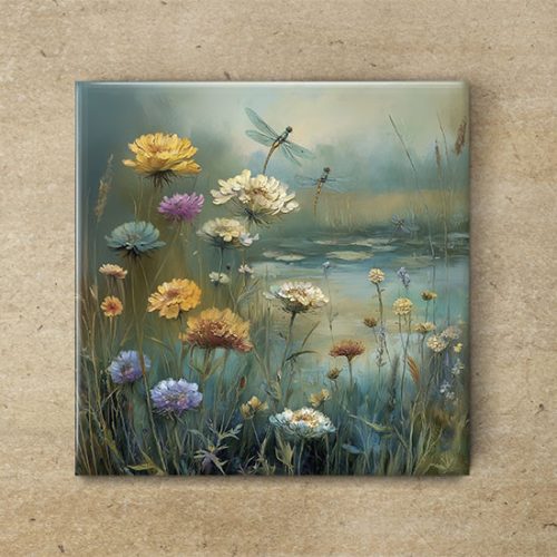 Dragonflies at the lakeshore - ceramic tile trivet