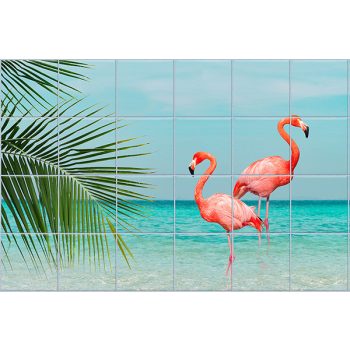 Dekorcsempe flamingókkal, tengerrel és pálmalevéllel Dekorcsempe flamingókkal, tengerrel és pálmalevéllel
