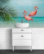 ceramic tile mural with flamingos palm tree and sea