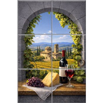 ceramic tile mural with tuscan still life window landscape