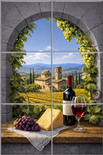 ceramic tile mural with tuscan still life window landscape