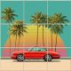 Tile mural - Palm trees and red Porsche