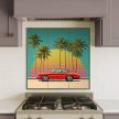 Tile mural - Palm trees and red Porsche