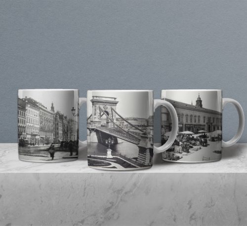 Budapest vintage utcakép mintás bögre szett
