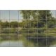 Tile mural with riverbank, trees and men fishing