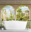 Mediterranean Tile Mural with Classic Terrace, Pavilion and Lake View