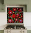 Ceramic tile with traditional Hungarian Kalocsa embroidery floral pattern