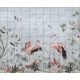 Flamingos and tropical birds among pastel plants – elegant tile mural