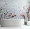 Ceramic tile mural flamingo al birds among pastel plants – elegant tile mural