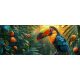 Colorful toucan on a tropical branch with berries in sunlit jungle – exotic tile mural