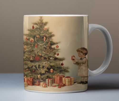 Children around Christmas tree mug
