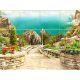 Mediterranean Tile Mural with Sea View and Stone Staircase