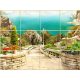 ceramic tile mural with mediterranean coastal path and flowers