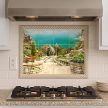 ceramic tile mural with mediterranean coastal path and flowers