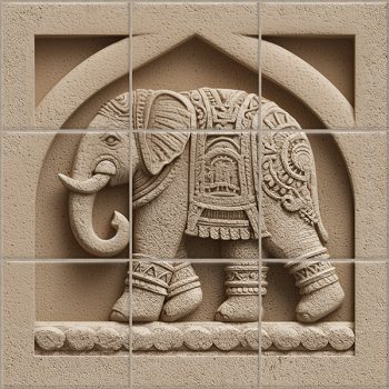 Tile mural with longhorn skull and wooden background Tile mural with longhorn skull and wooden background